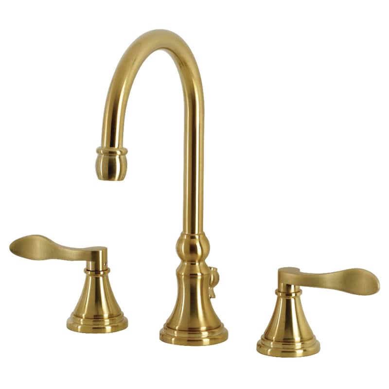 NuFrench Deck Mount Widespread Bathroom Faucet with Brass Pop-Up - Brushed Brass