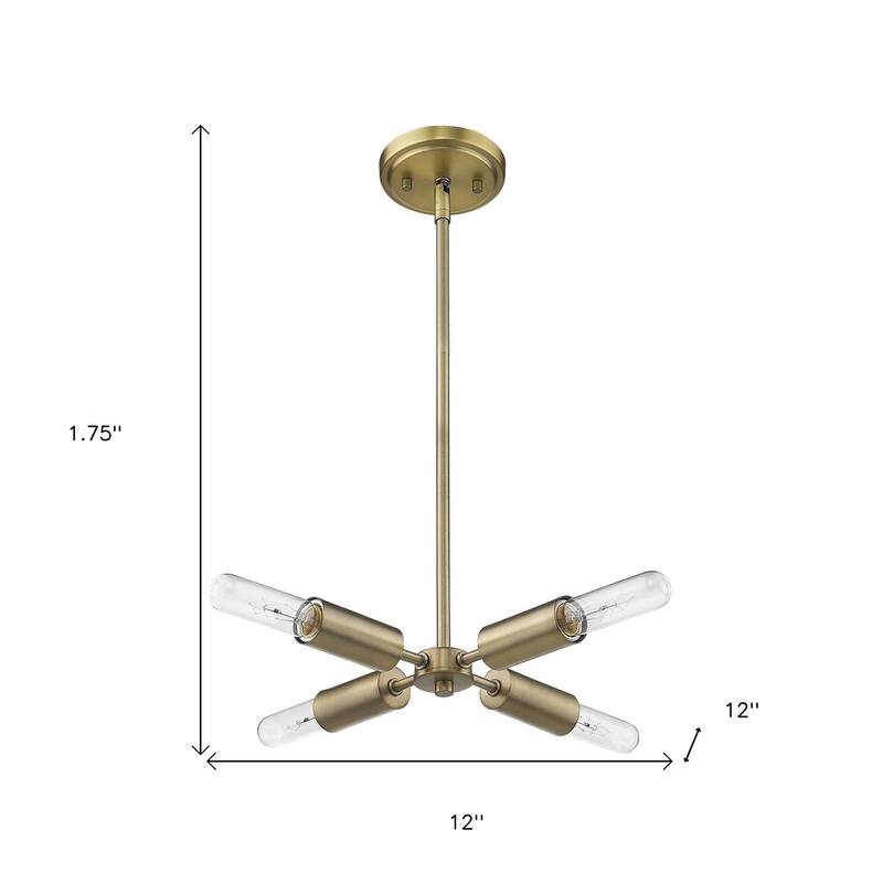 HomeRoots Gold Four Light Metal Dimmable Chandelier - 12' X '1.75' X '12