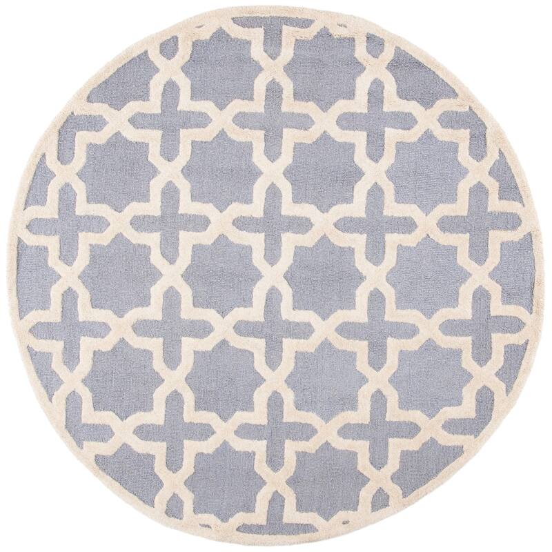 SAFAVIEH Handmade Cambridge Remedios Geometric Wool Rug - 4' Round - Silver/Ivory