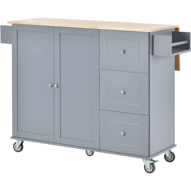 Kitchen Island Cart on Locking Wheels, Drop Leaf Breakfast Bar, Rolling Island Cart with Solid Wood Top & Adjustable Shelves