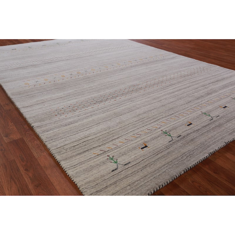 Hand Knotted Oriental 100% Wool Carpet Tribal Stripe Beige & Ivories Gabbeh Area Rug - 8' 10'' X 6' 1''