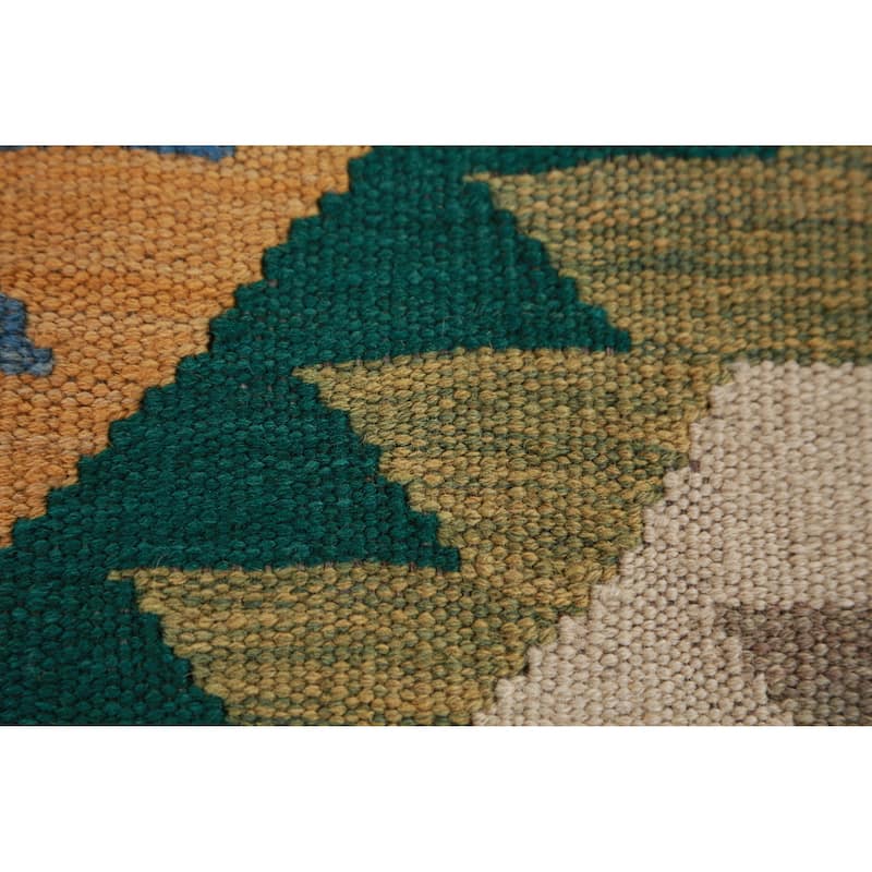 Hand Woven Oriental 100% Wool Carpet Southwestern Geometric Multi-Colored Kilim Runner Rug - 16' 8'' X 2' 9''