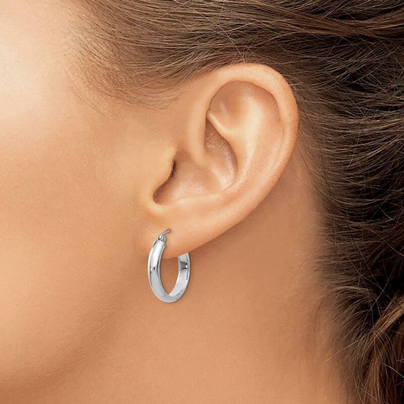 Curata 14k White Gold Polished Half Round 20x3.75mm Classic Hoop Earrings