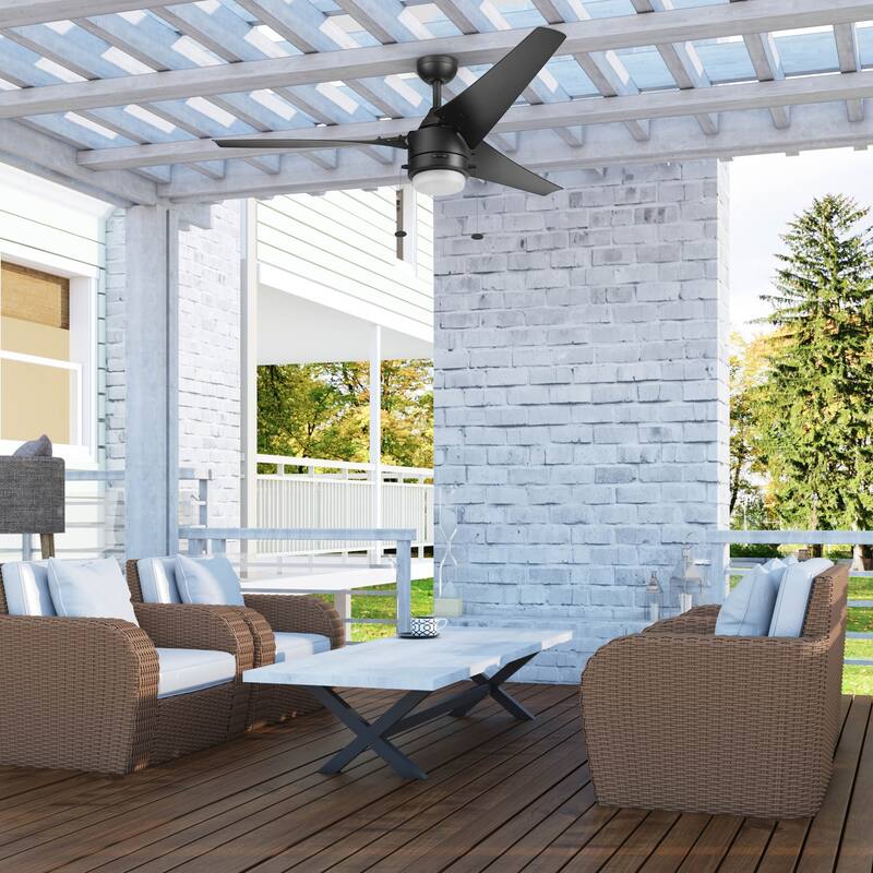 56" Prominence Home Teo Wet Rated Outdoor LED Ceiling Fan with Light, Pull Chain, Dual Mounting, Weather Resistant Blades