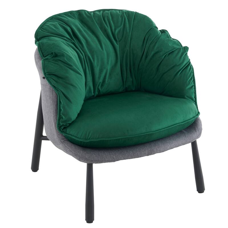 Modern Velvet Accent Chair with Wooden Frame and Black Metal Legs for Living Room or Lounge Seating - 27.4"L x 27"W x 29.1"H