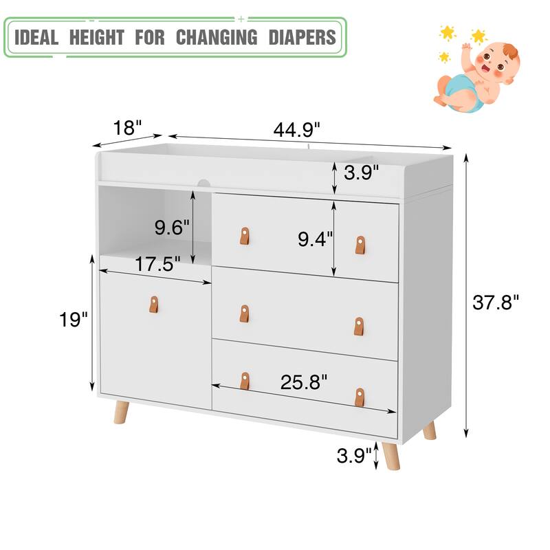 Baby Changing Table Dresser with 4 Drawers,Shelf Hidden Trash Storage