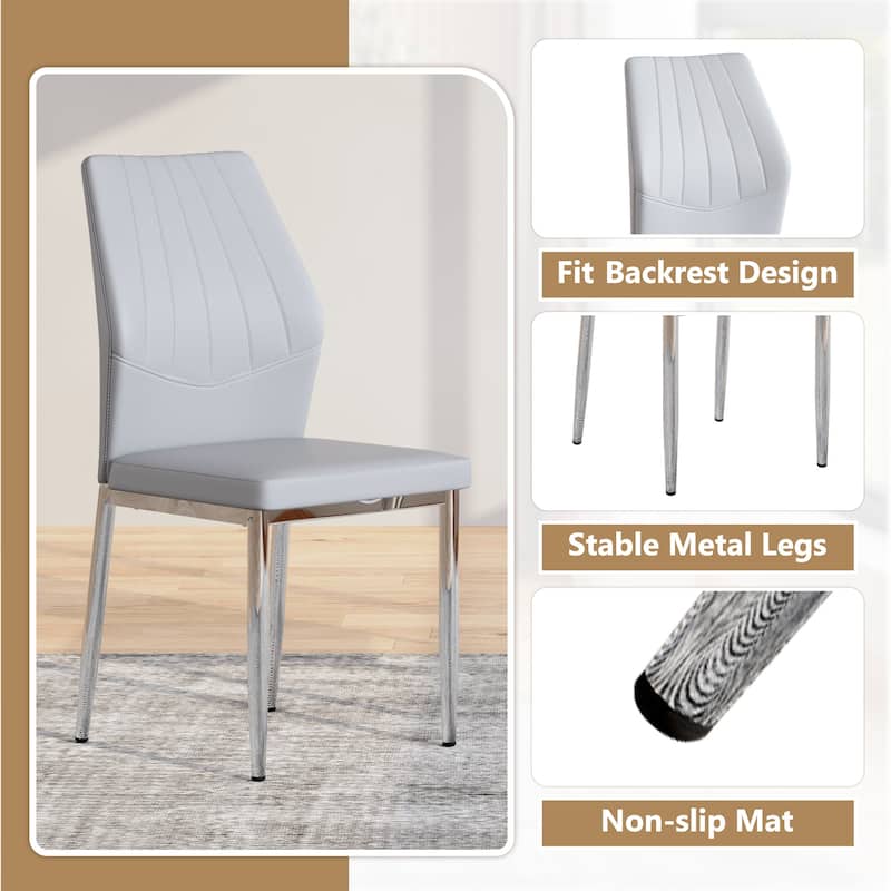Faux Leather Dining Chairs Set, Modern Kitchen & Dining Room Chairs, Upholstered Faux Leather Side Chairs with Metal Legs