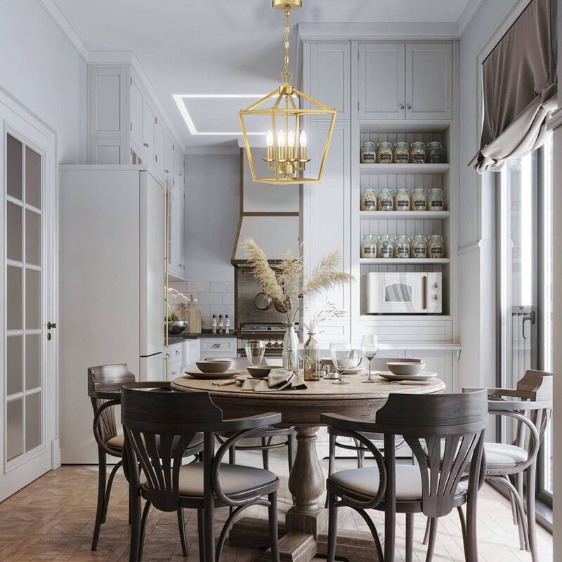 4-Light Soft Gold Lantern Geometric Pendant Light