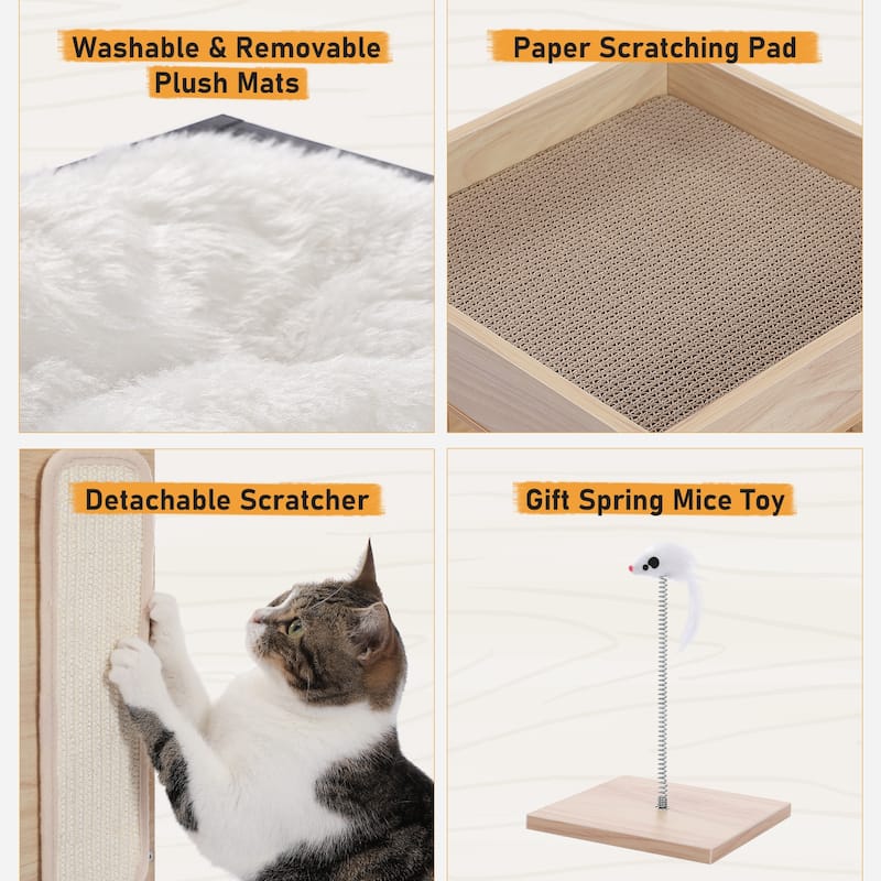 Modern Indoor Cat Tree Cat Condo with Free Cat Toy, Scratching Pad and Removable Soft Mats