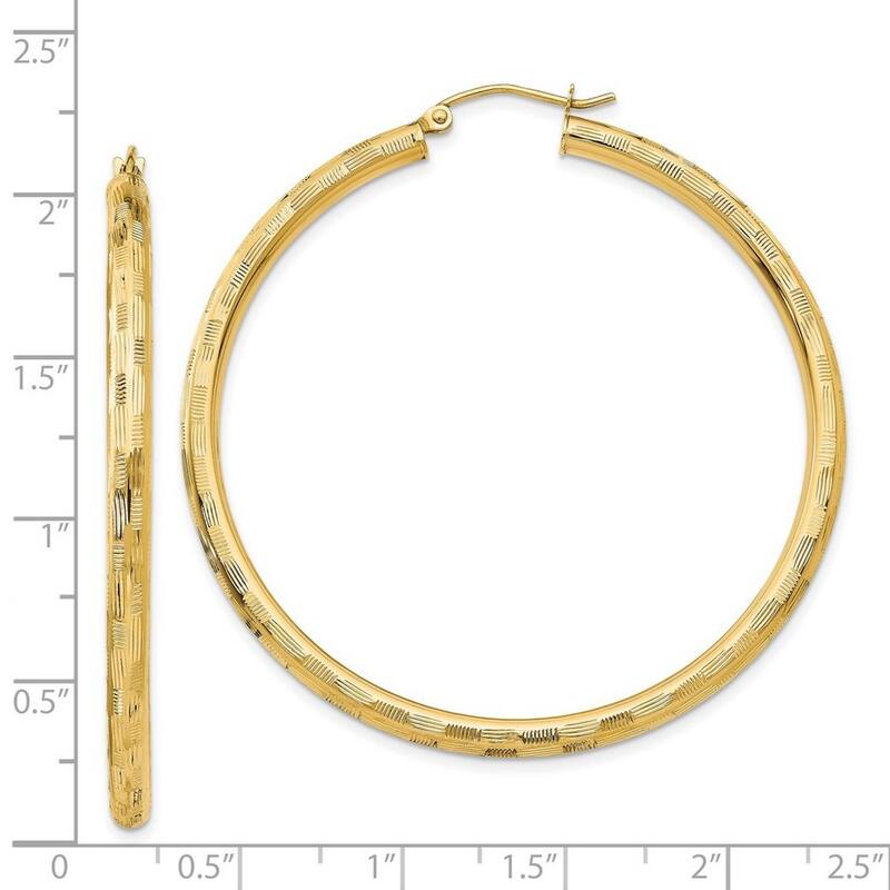 Curata 14k Yellow Gold Textured Checkerboard 50x3mm Hoop Earrings