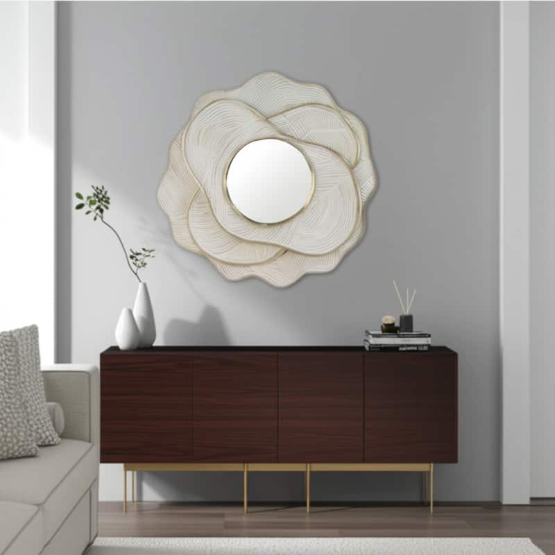 Wood Wall Mirror Decorative Layered Modern Accent Bathroom - 39" Ivory - 39" x 2.5" x 39"