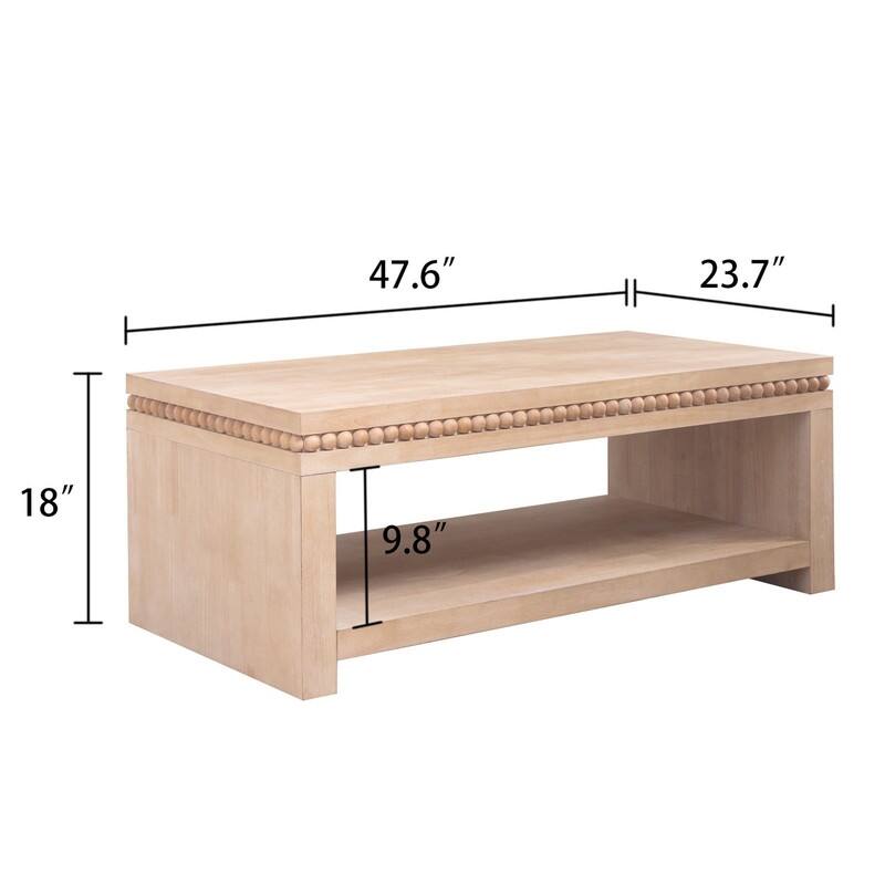 Modern Wood Coffee Table with Beaded Trim and Open Storage Shelf for Stylish Living Room Decor