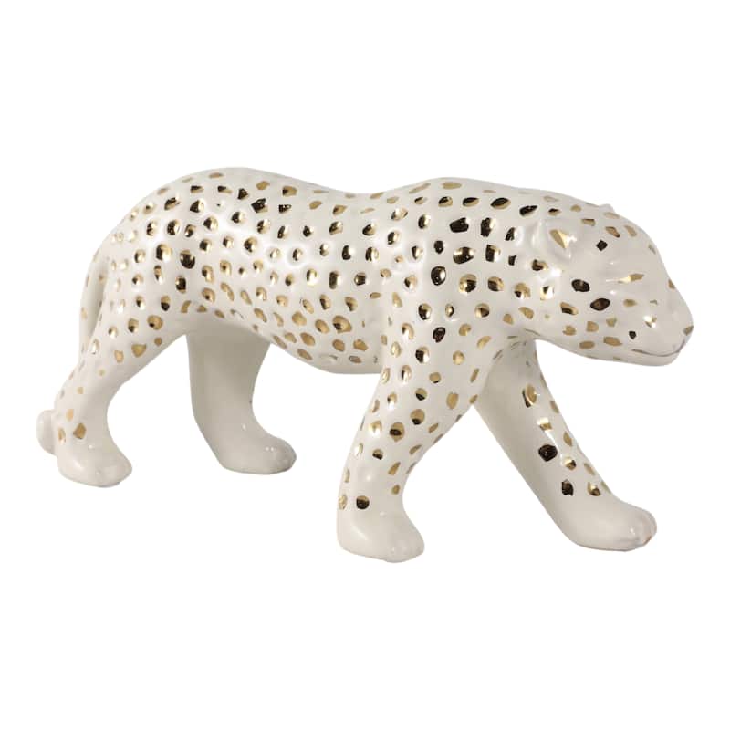 Ceramic Leopard Decorative Figurine - White and Gold