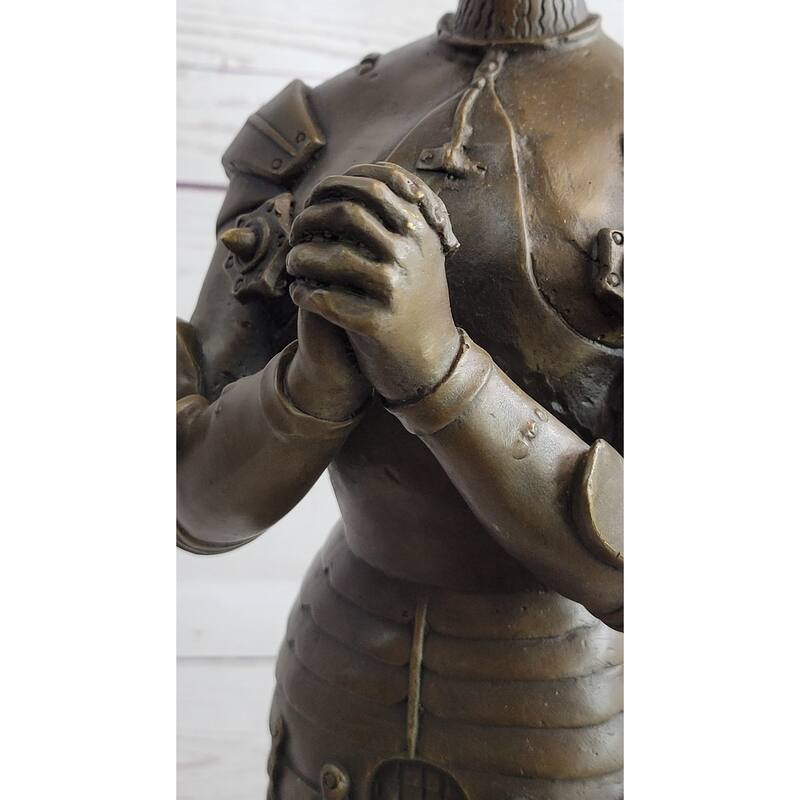 Saint Joan Of Arc Maid Of Orleans French Praying Bronze Sculpture Statue On Marble Base