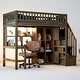 preview thumbnail 14 of 21, Twin Size Loft Bed with Staircase, L-Shaped Desk bed, LED Lights, Shelves & Cabinets, Space-Saving Workstation Bed Frame