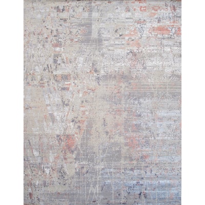 Pasargad Home Modern Hand-Knotted Abstract Beige BSilk & Wool Area Rug - 9' 1'' X 12' 3''