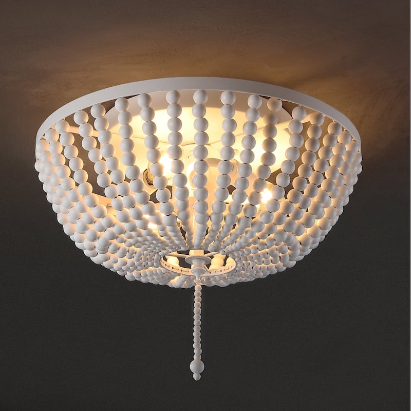 Allie Wood Beaded/Metal LED Flush Mount, by JONATHAN Y