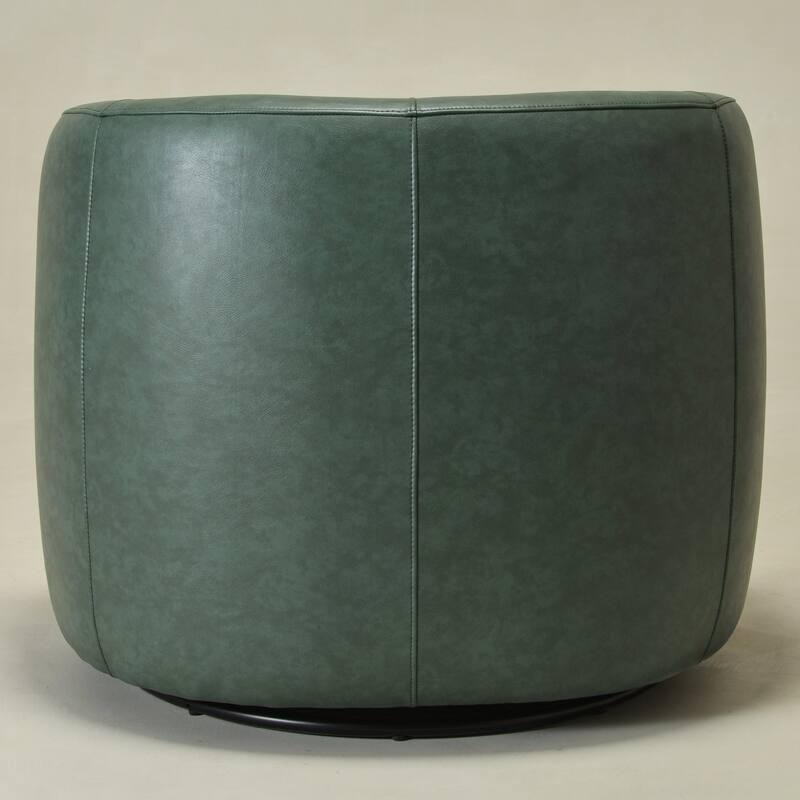 KINWELL 34" Wide Swivel Faux Leather Barrel Armchair Upholstered PU Leather Accent Chairs for Living Room Office Lounge