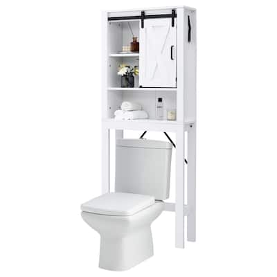 Over the Toilet Bathroom Storage Cabinet w/ Barn Door Adjustable Shelf