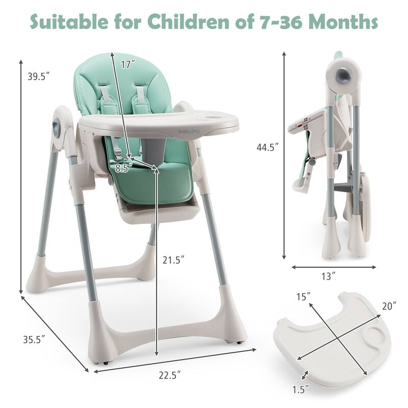 Gymax Baby High Chair Folding Baby Dining Chair w/ Adjustable Height &