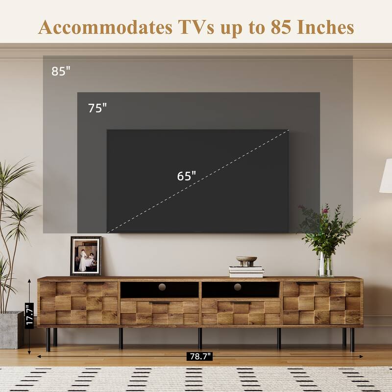 Mid Century TV Stand Antique TV Stand, for TVs up to 85" with 2 Drawers and 4 Lockers, for Living Room, Bedroom, Natural