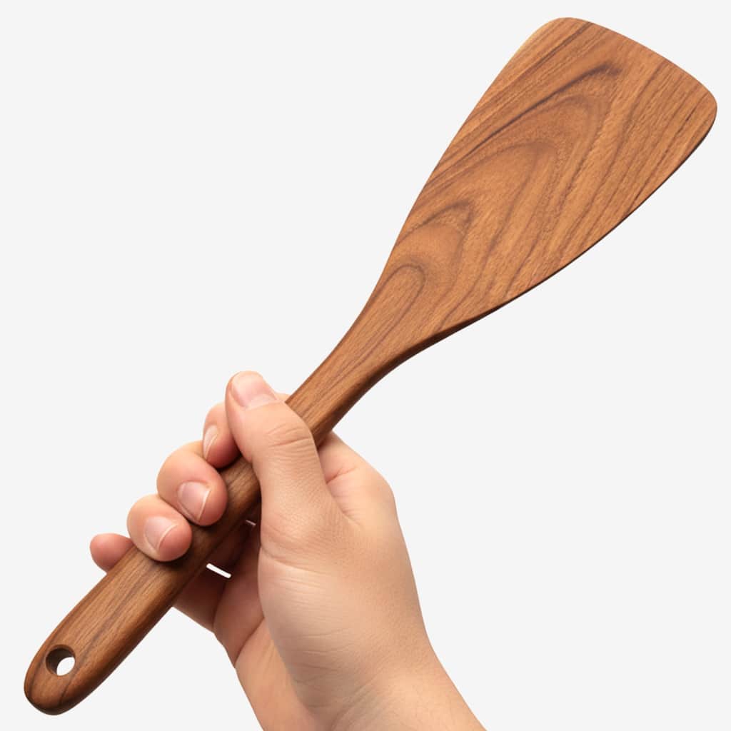 Cheer Collection Teak Wood Frying Spatula 12.5 Inch Wooden Turner for Nonstick Cookware