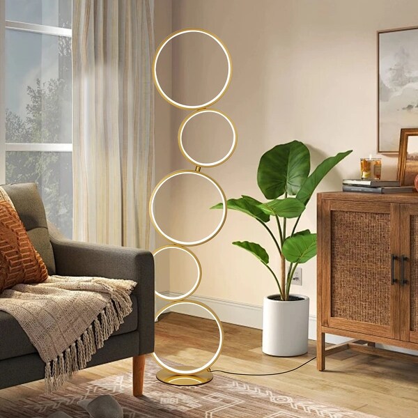LED Modern Dimmable Floor Lamp 3 Way Bright Corner Stand Lamp with 5 Ring for Living Room Gold