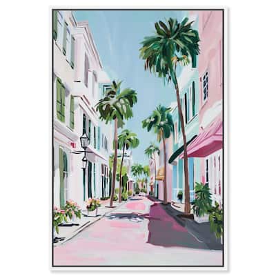 Art Remedy Down The Avenue Framed Colorful Coastal 1 Piece Canvas Wall Art
