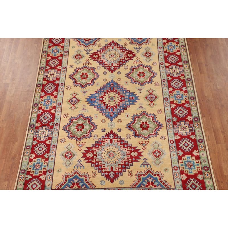 Kazak Oriental Area Rug Hand-Knotted Living Room Yellow Wool Carpet - 6'7" x 9'7"
