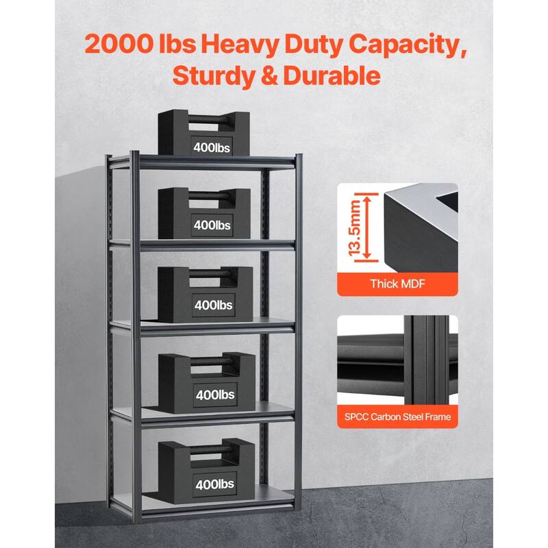 Black Steel Adjustable Garage Shelves, 3000 lbs Heavy-Duty Rack