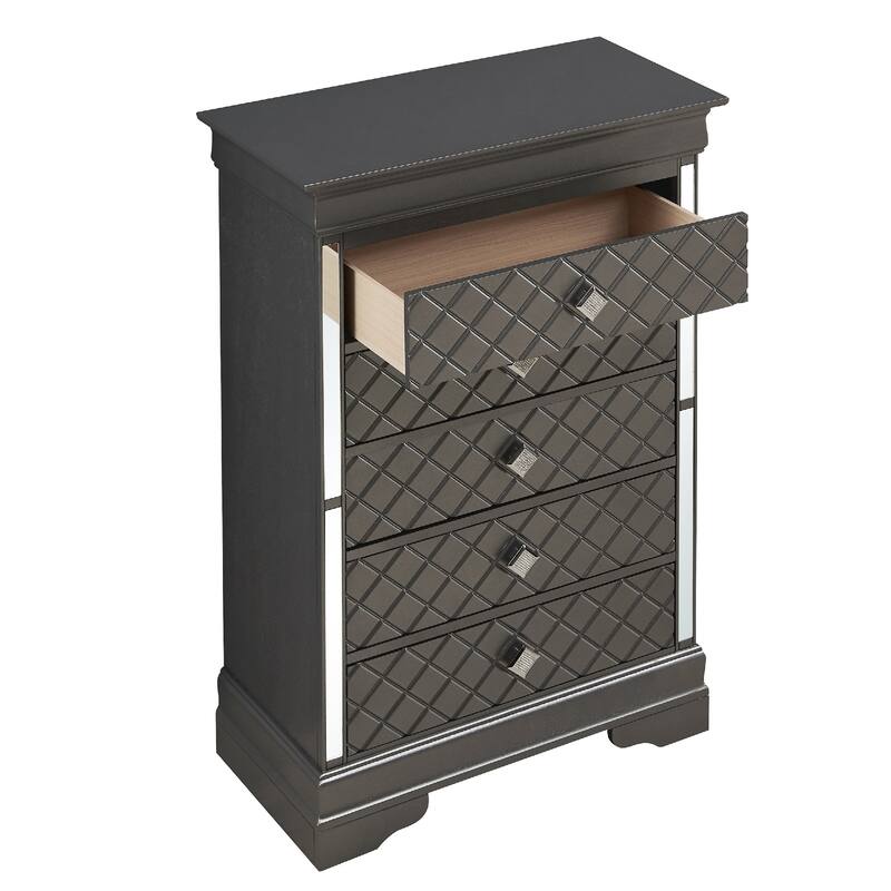 Wooden 5-Drawer Bedroom Chest - 48" - Metallic Black