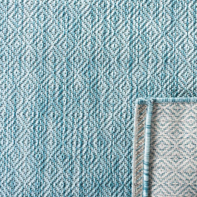 SAFAVIEH Courtyard Janyce Indoor/ Outdoor Waterproof Patio Backyard Rug - 6'7" x 6'7" Square - Aqua/Aqua