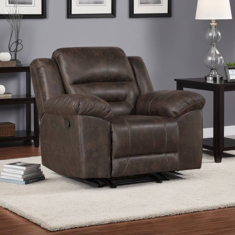 Henry Manual Rocker Recliner Chair, Pillow Tuft Dark Brown Microfiber