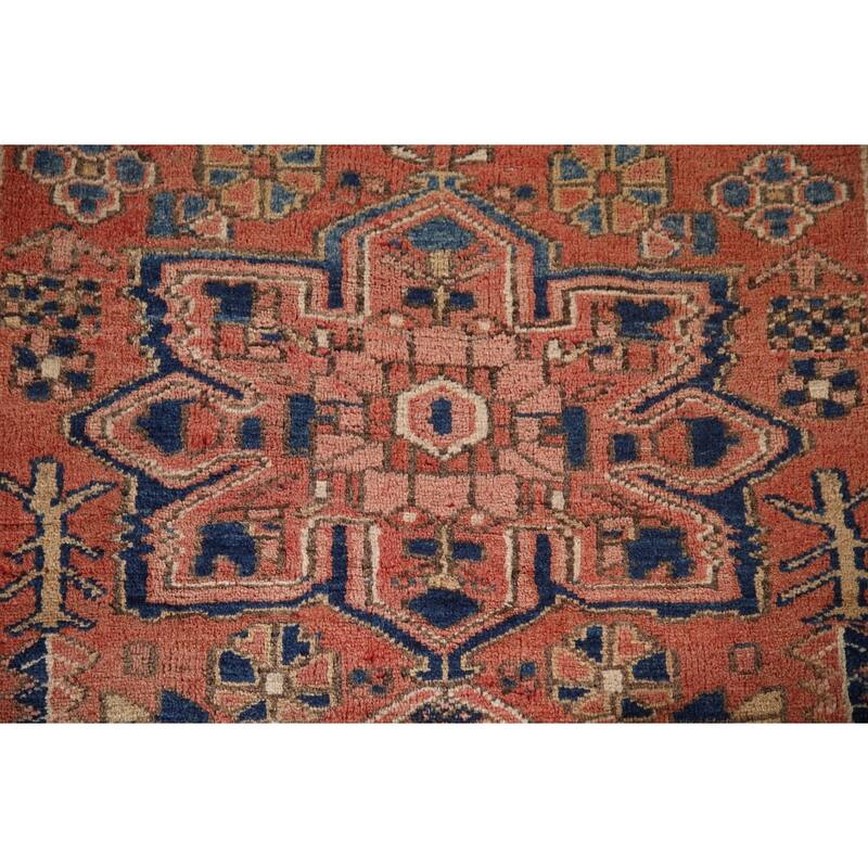 Geometric Heriz Persian Vintage Runner Rug Hand-Knotted Wool Carpet - 3'3"x 11'2"