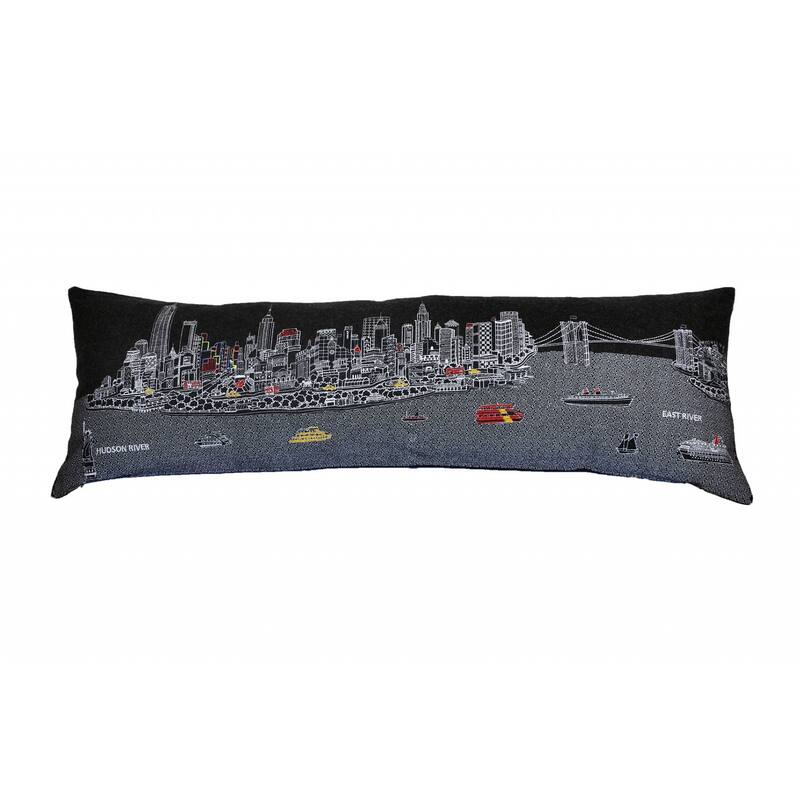 HomeRoots 46" Black NYC Nighttime Skyline Lumbar Decorative Pillow
