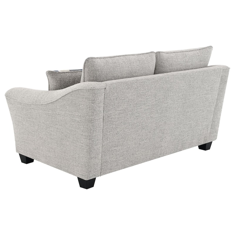 Kito Loveseat, 61 Inch Modern Light Gray Fabric, 2 Accent Pillows