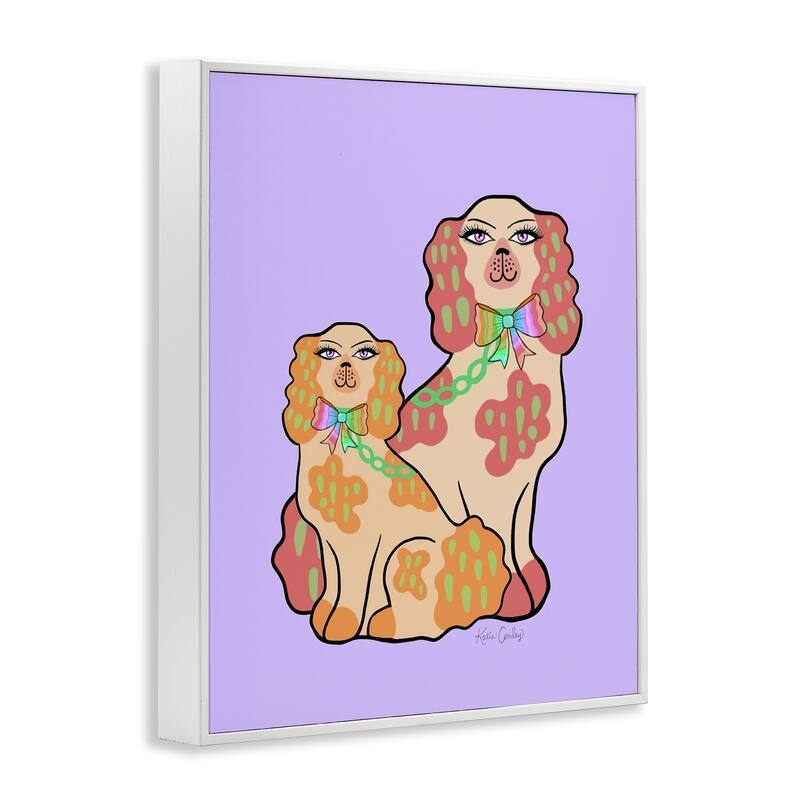 Stupell Funky Dogs on Purple Framed Giclee Art Design By Katie Conley