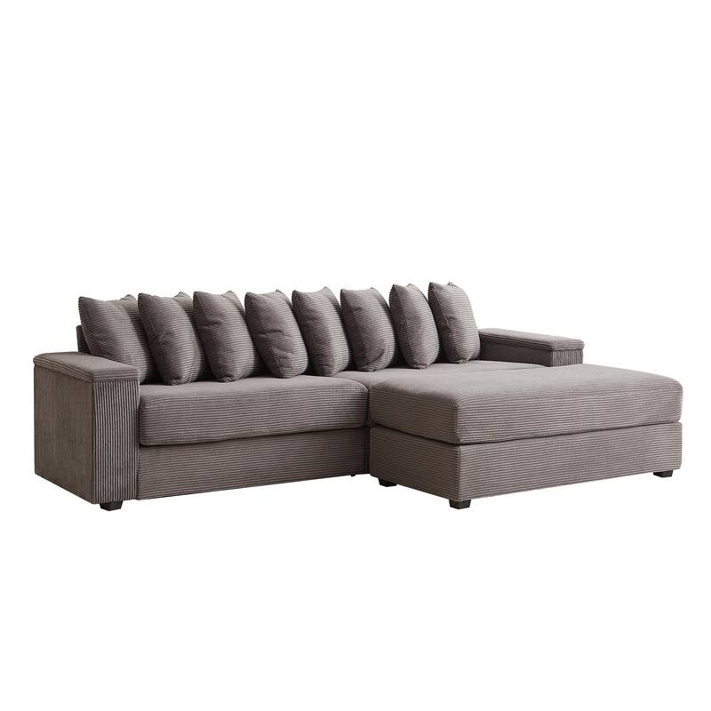 GDFStudio - Peregrine L-Shaped Corduroy Sectional Sofa with Pillows and Armrest Storage