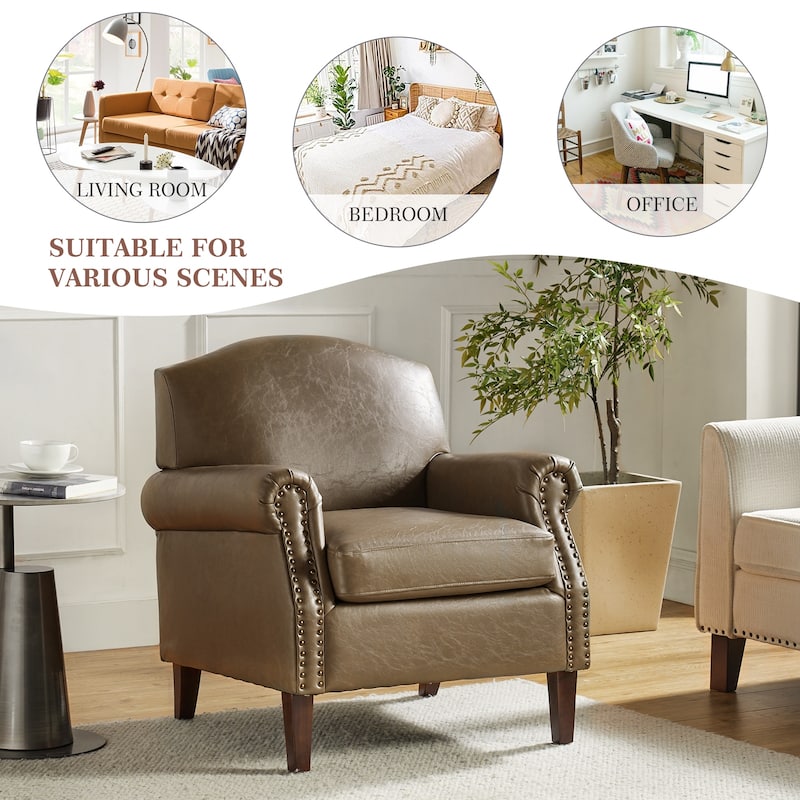 Giampiero Transitional Faux Leather Arm Chair with Nailhead Trim by HULALA HOME
