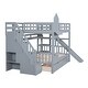 preview thumbnail 11 of 16, Full-Over-Full Castle Style Bunk Bed Kids Bed with 2 Drawers 3 Shelves and Slide,Superior Quality