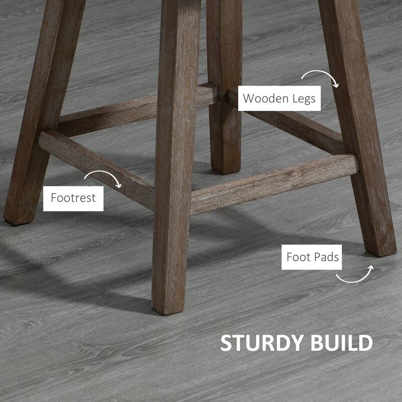 HOMCOM Swivel Bar Stools Set of 2, Fabric Tufted Counter Height Bar Stools with Rubber Wood Legs and Footrest for Dining Room