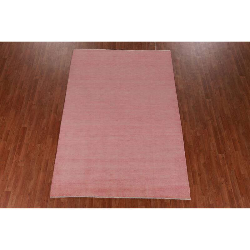 Hand Knotted Oriental 100% Wool Carpet Modern Solid Pink Gabbeh Area Rug - 9' 2'' X 6' 1''