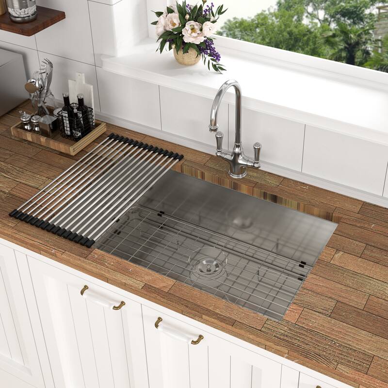 Undermount Kitchen Sink 16 Gauge 9 Inch Deep Single Bowl Kitchen Sink Basin - Brushed Nickel