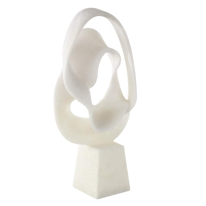 White Polystone Textured Wave Abstract Decorative Sculpture with Elevated Base