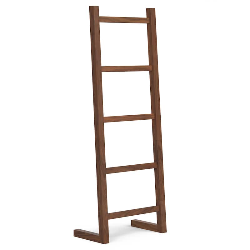 WYNDENHALL Kaitlin SOLID ACACIA WOOD 63x23 inch Contemporary Bath Towel and Blanket Ladder Shelf in Natural Walnut