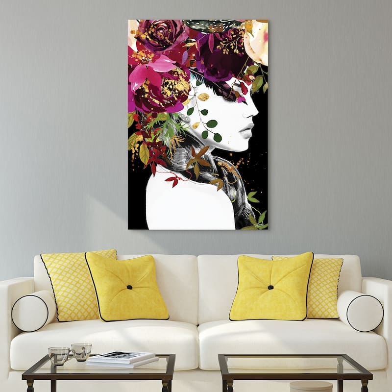 "Beautiful Women & Flowers" Frameless Free Floating Tempered Glass Panel Graphic Wall Art 24 in. x 24 in.