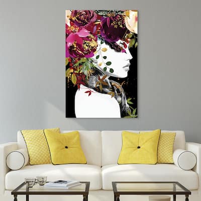 "Beautiful Women & Flowers" Frameless Free Floating Tempered Glass Panel Graphic Wall Art 24 in. x 24 in.