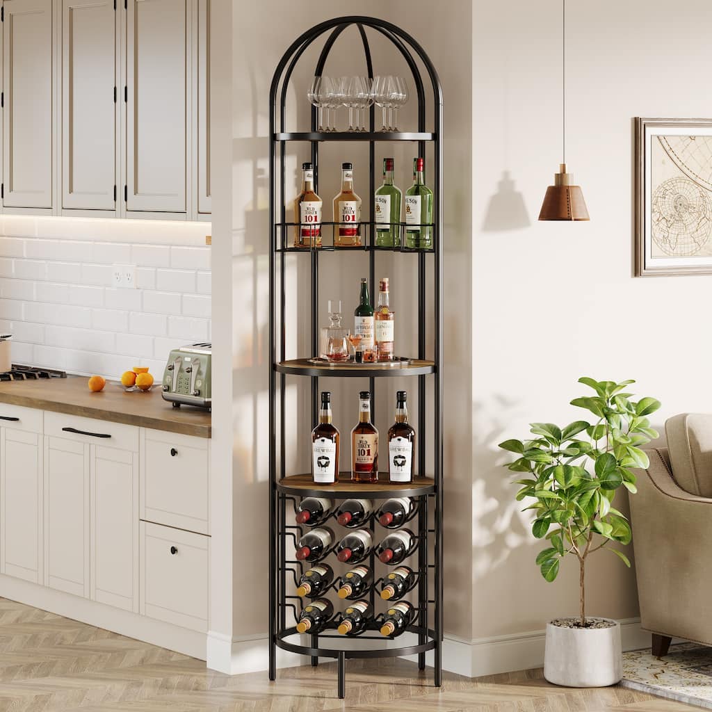5-Tier Bar Wine Rack with Bottle Holder and Storage Shelves
