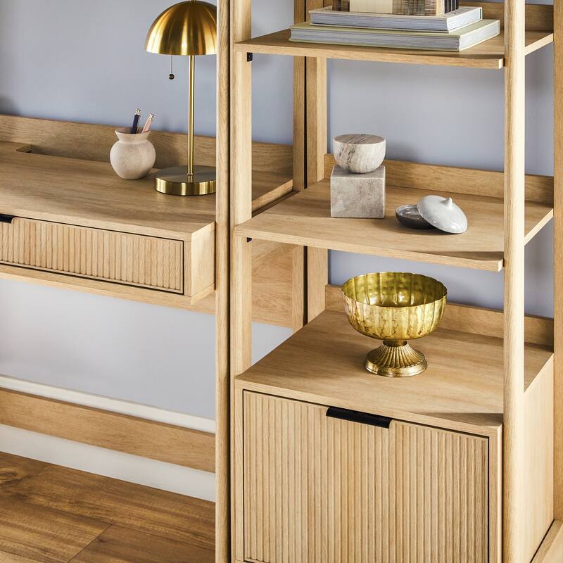 Walker Edison Hutch Desk with 2 Narrow Bookcases