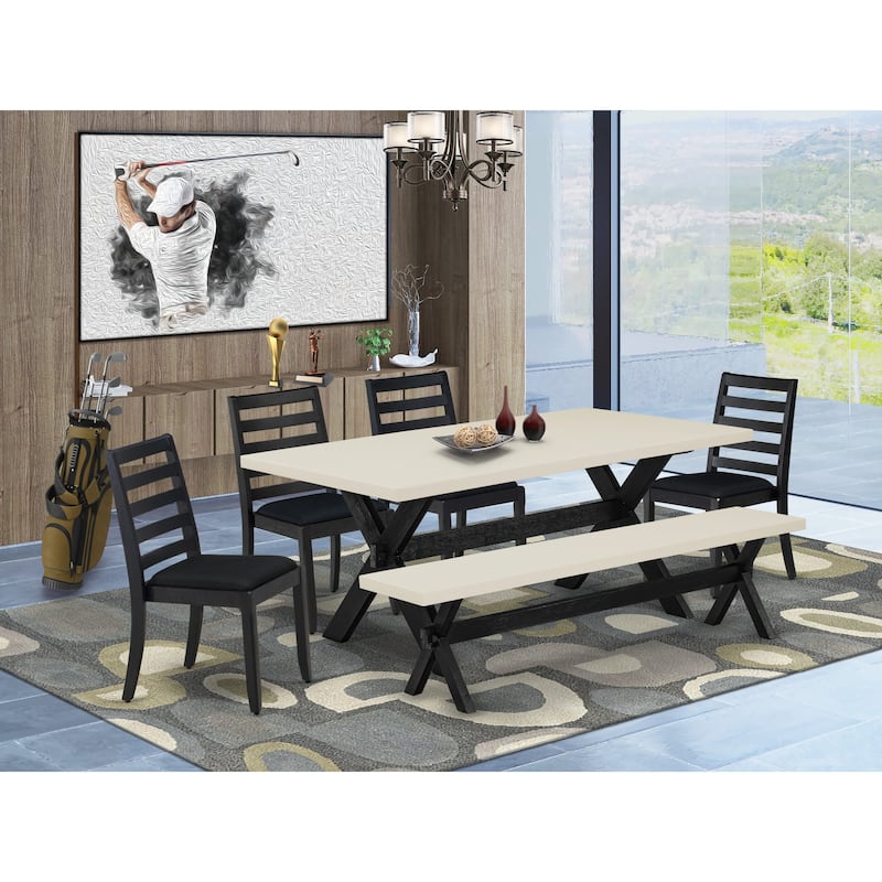 East West Furniture modern dining set - a kitchen table & Stackable chairs - Wire-brushed Black (Pieces & Seat Options) - X627X1624-6